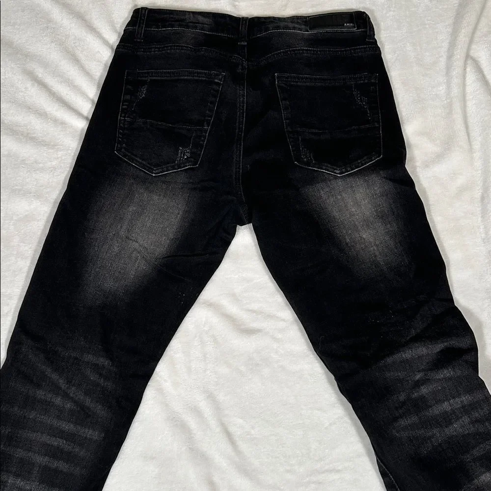 AMIRI Black Distressed Denim Jeans with Colorful Underlays! - Picture 3 of 7